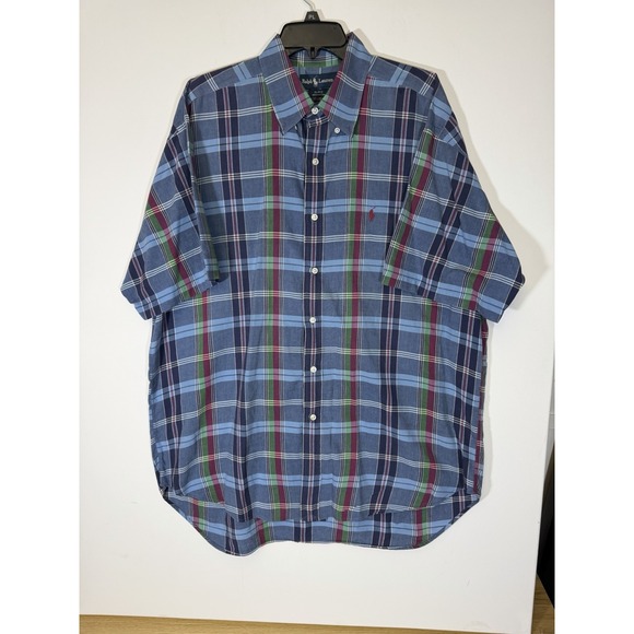 Ralph Lauren Shirt Mens Xl Blue Blake Plaid Short Sleeve Button Down Pony - Picture 1 of 6
